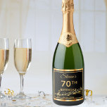 70th birthday party elegant black and gold music sparkling wine label<br><div class="desc">A wine or sparkling wine bottle label for an elegant black and gold themed 70th birthday party. Templates for a name, age, and date of the party. Golden coloured letters. Black background colour and a faux gold frame and golden music notes. You can change the background colour to match your...</div>