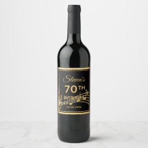 70th birthday party elegant black and gold music wine label