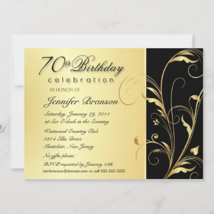 70th Birthday Party - Elegant Gold Floral Invites