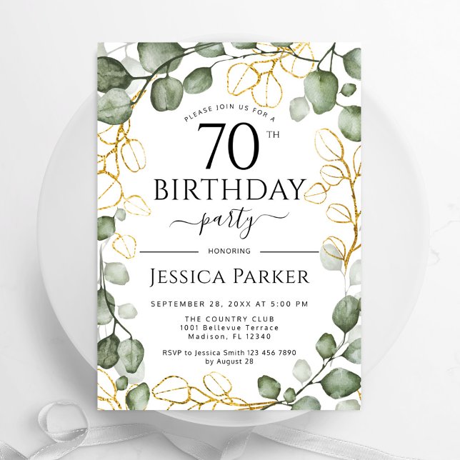 70th Birthday Party Eucalyptus Watercolor Invitation (Creator Uploaded)