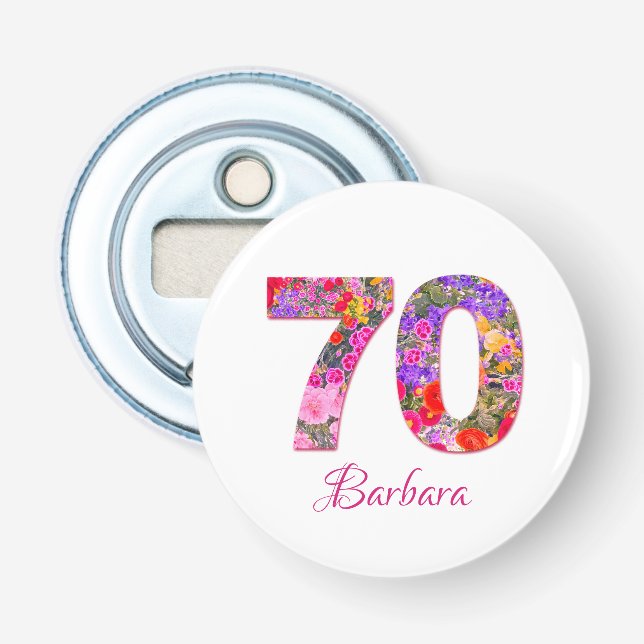 70th birthday party floral colourful bottle opener (Front)
