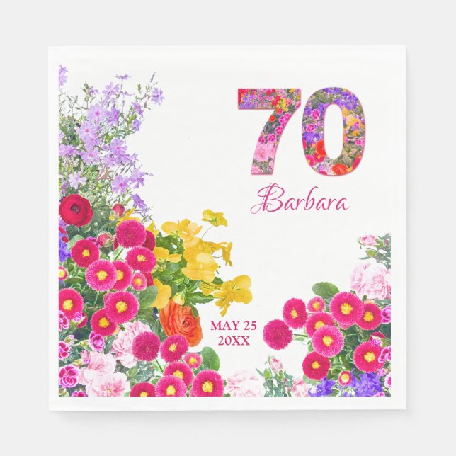 70th birthday party floral flower bouquet napkins (Front)