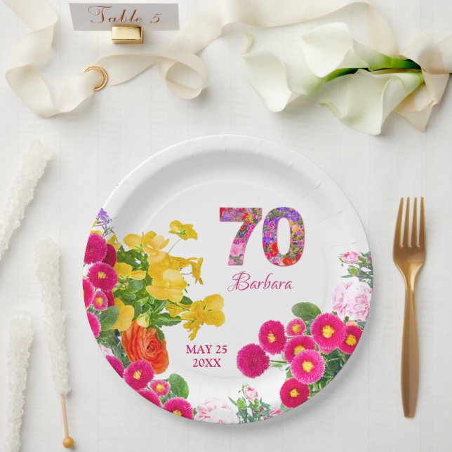 70th birthday party floral flower bouquet plates (Wedding)