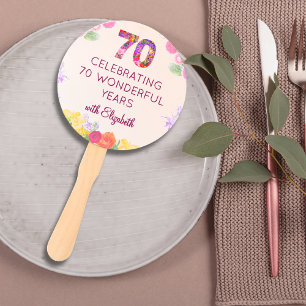 70th Birthday Party Floral Modern 70 Milestone  Hand Fan