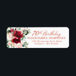 70th Birthday Party Floral Return Address Label<br><div class="desc">This beautiful red rose and pink peony floral return address label adds an elegant touch to your 70th birthday invitation envelope. 70th Birthday is written in classic calligraphy. The address is in a coordinating upright font. This item is part of the Red Rose Pink Peony collection. It contains professionally designed...</div>