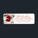 70th Birthday Party Floral Return Address Label<br><div class="desc">This beautiful red rose and pink peony floral return address label adds an elegant touch to your 70th birthday invitation envelope. 70th Birthday is written in classic calligraphy. The address is in a coordinating upright font. This item is part of the Red Rose Pink Peony collection. It contains professionally designed...</div>