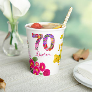 70th birthday party flower bouquet paper cups