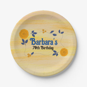 70th Birthday party flower floral personalise  Paper Plate