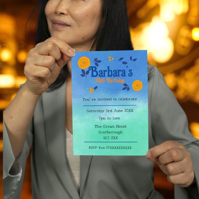 70th Birthday party flower floral personalize Invitation (Creator Uploaded)