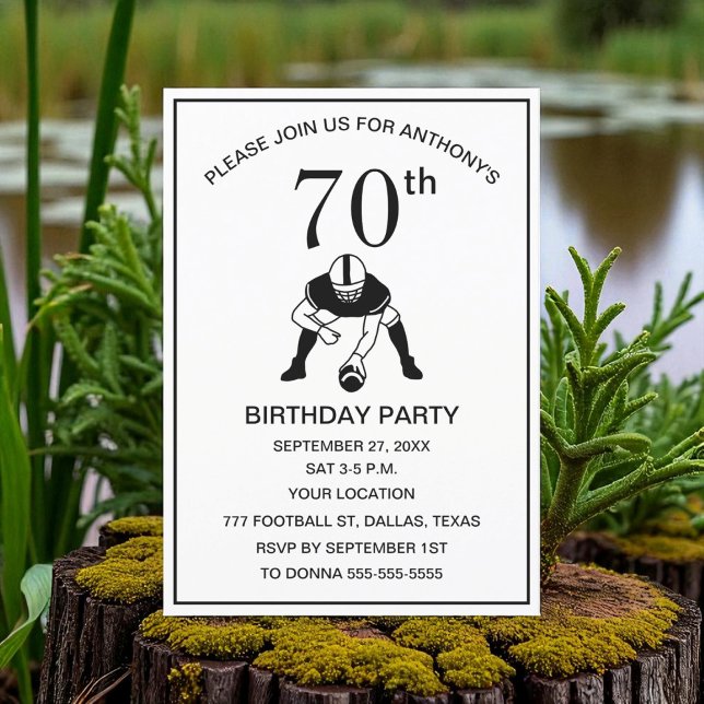 70th Birthday Party Football Black Dad Sport Invitation (Creator Uploaded)