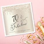 70th Birthday Party Glitter Gold  Napkin<br><div class="desc">Elegant and chic personalised 70th birthday party napkins featuring "70 & Fabulous" written in stylish script against a champagne gold faux foil background,  with gold faux glitter dripping from the top. You can personalise with her name and date of the party.</div>