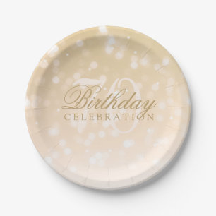 70th Birthday Party Gold Bokeh Sparkle Lights Paper Plate