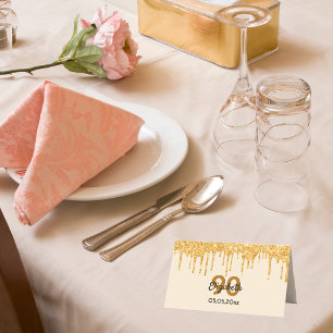 70th birthday party gold drips place card