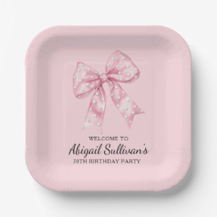 70TH Birthday Party Golf Theme Pink Bow Golf Ball Paper Plate