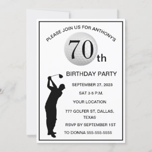 70th Birthday Party Golfer Black Par Dad Golf Invitation