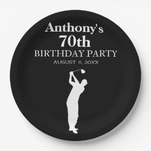 70th Birthday Party Golfer Black Par Seventieth Paper Plate