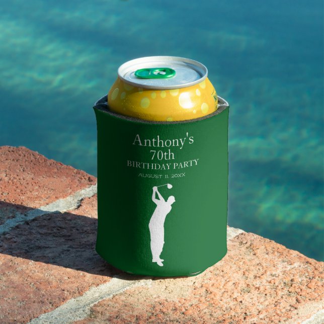 70th Birthday Party Golfer Elegant Par Seventieth  Can Cooler (In Situ Pool)