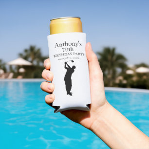 70th Birthday Party Golfer Elegant Par Seventieth  Seltzer Can Cooler