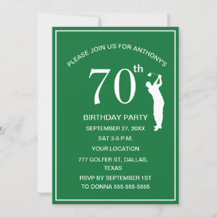 70th Birthday Party Golfer Green Par Dad Golf Invitation