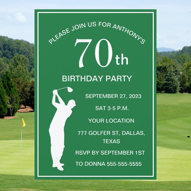 70th Birthday Party Golfer Green Par Dad Golf Invitation (Creator Uploaded)