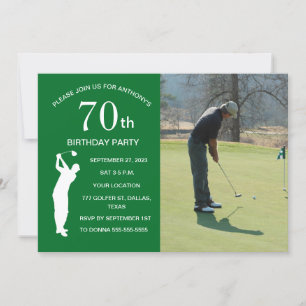 70th Birthday Party Golfer Green Par Golf Photo Invitation