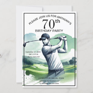 70th Birthday Party Golfer Sports Par Adult Golf Invitation