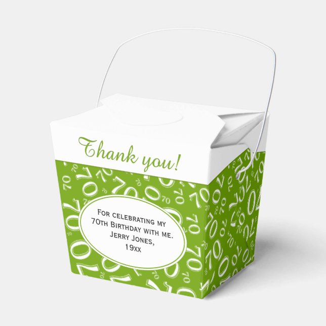 70th Birthday Party Green/White Number Pattern Favour Box (Front Side)