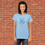70th Birthday Party Grey Script Blue T-Shirt<br><div class="desc">Turning 70 is a milestone worth celebrating! Discover how our Grey Script Blue 70th Birthday Party T-Shirt effortlessly combines style and comfort, making it the perfect attire to mark this special occasion. Whether you're hosting a party or attending as a guest, this must-have shirt will keep you looking cool and...</div>