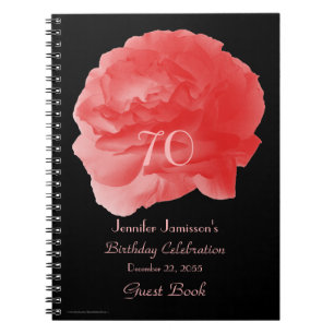 70th Birthday Party Guest Book, Coral Rose Petals  Spiral Notebook