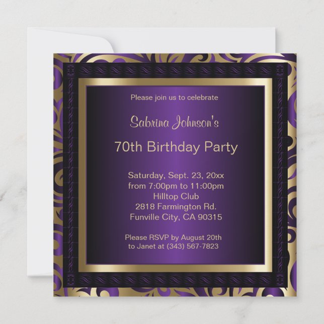 70th Birthday Party Invitation (Back)