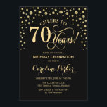 70th Birthday Party Invitation - Gold Black<br><div class="desc">70th Birthday Party Invitation.
Elegant design with faux glitter gold and black. Cheers to 70 Years! Message me if you need further customization.</div>