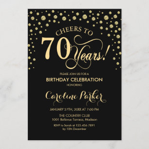 70th Birthday Party Invitation - Gold Black
