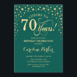 70th Birthday Party Invitation - Gold Green<br><div class="desc">70th Birthday Party Invitation.
Elegant design with faux glitter gold and green. Cheers to 70 Years! Message me if you need further customization.</div>