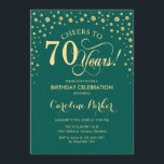 70th Birthday Party Invitation - Gold Green<br><div class="desc">70th Birthday Party Invitation.
Elegant design with faux glitter gold and green. Cheers to 70 Years! Message me if you need further customization.</div>