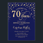70th Birthday Party Invitation - Gold Navy Blue<br><div class="desc">70th Birthday Party Invitation.
Elegant design with faux glitter gold and navy blue. Cheers to 70 Years! Message me if you need further customization.</div>