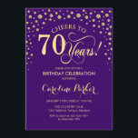 70th Birthday Party Invitation - Gold Purple<br><div class="desc">70th Birthday Party Invitation.
Elegant design with faux glitter gold and purple. Cheers to 70 Years! Message me if you need further customization.</div>