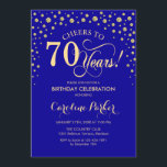 70th Birthday Party Invitation - Gold Royal Blue<br><div class="desc">70th Birthday Party Invitation.
Elegant design with faux glitter gold and royal blue. Cheers to 70 Years! Message me if you need further customization.</div>