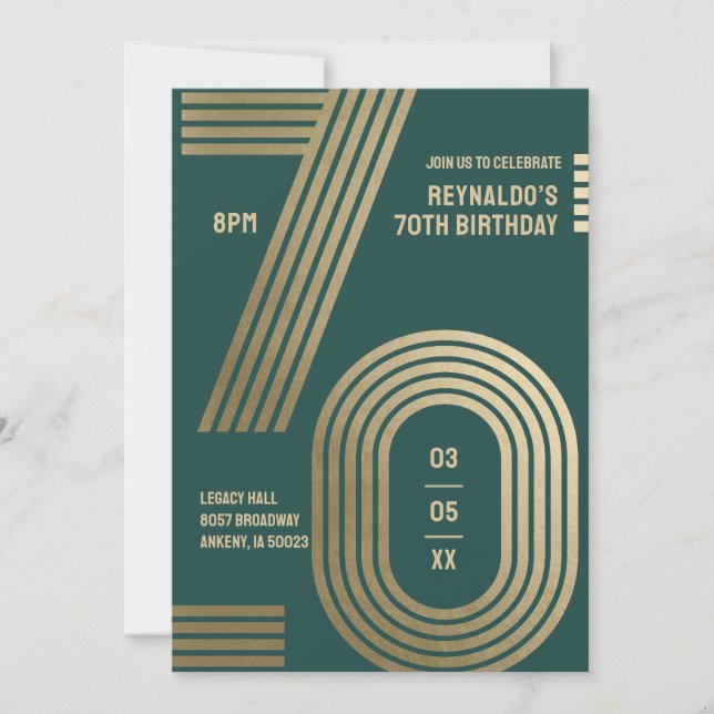 70th Birthday Party Invitation Modern Elegant (Front)