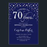 70th Birthday Party Invitation - Silver Navy Blue<br><div class="desc">70th Birthday Party Invitation.
Elegant design with faux glitter silver and navy blue. Cheers to 70 Years! Message me if you need further customization.</div>