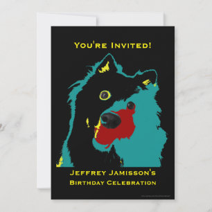 70th Birthday Party Invitation Teal Dog Teal Back