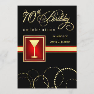 70th Birthday Party Invitations -Elegant Black Red