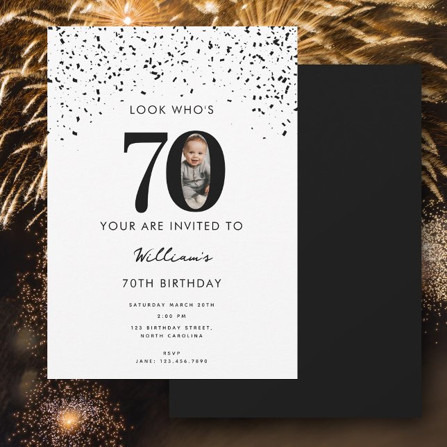 70th Birthday Party Look Who's 70 Modern Photo  Invitation (70th Birthday Party Look Who's 70 Modern Photo Invitation)