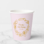 70th Birthday Party Luxe Gold Rose Pink Paper Cups<br><div class="desc">Elegant rose gold floral 70th birthday paper cup features pretty script calligraphy surrounded by a luxe gold rose wreath. The roses look beautiful with the soft blush pink background. You can actually change the background colour to any colour. All of the text can be edited. This item is part of...</div>