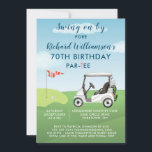 70th Birthday Party Men's Golf Theme Party<br><div class="desc">This fun 70th Birthday Party Invitation has a Golf theme and it's perfect for a Golfer. It features a cart on a course and much to personalise to make appropriate for your own event. We have all the ingredients to make it a special party — starting with a party invitation;...</div>