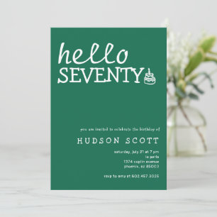 70th Birthday Party Mens Hello Seventy Green Invitation