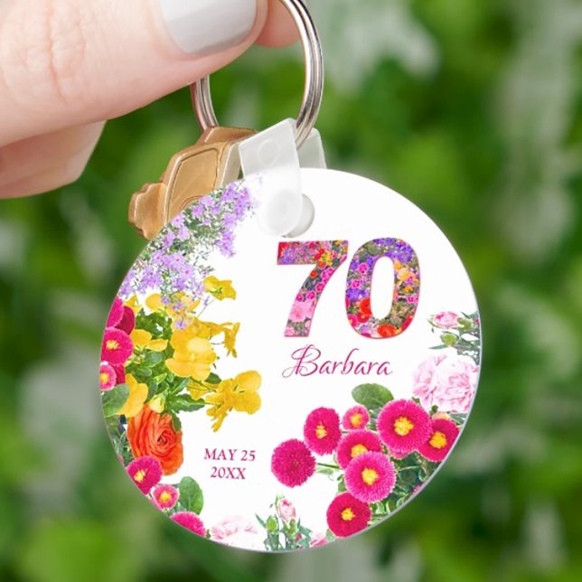 70th birthday party modern floral keychain (Creator Uploaded)
