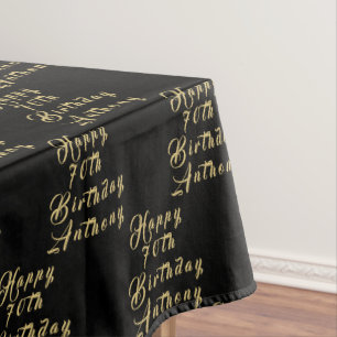 70th Birthday Party Name Black Modern Pattern Tablecloth