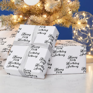 70th Birthday Party Name Black Modern Pattern Wrapping Paper