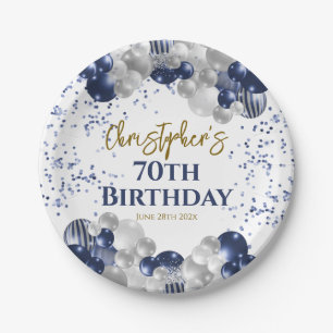 70th Birthday Party Navy Balloons Paper Plate