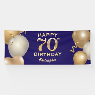 70th Birthday Party Navy Blue and Gold Balloons Banner